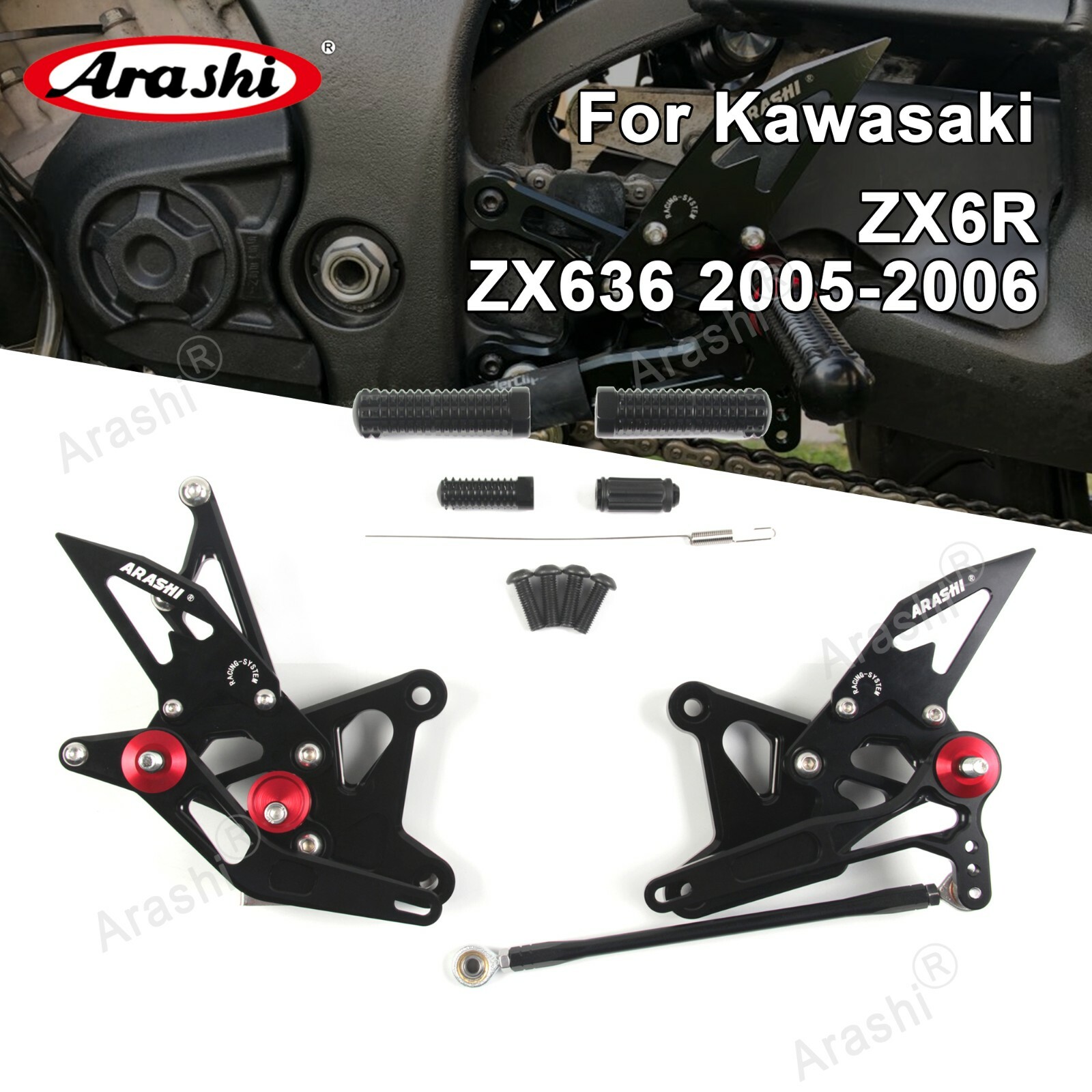 Arashi V2.0 Footrest Rearsets Foot Pegs For Kawasaki ZX6R ZX636