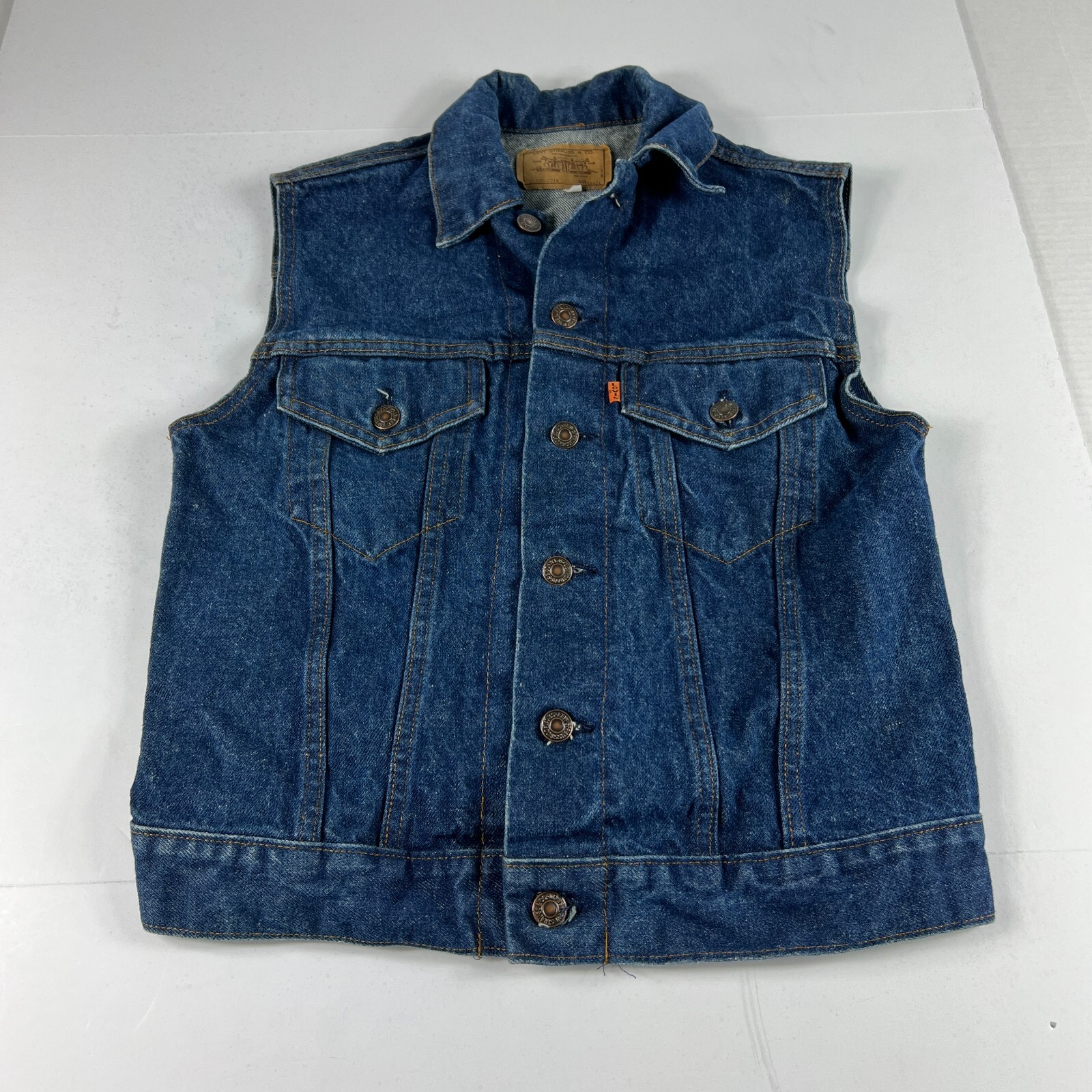 VTG 80s Levis Denim Vest Women Small Dark Blue Sleeveless Jean