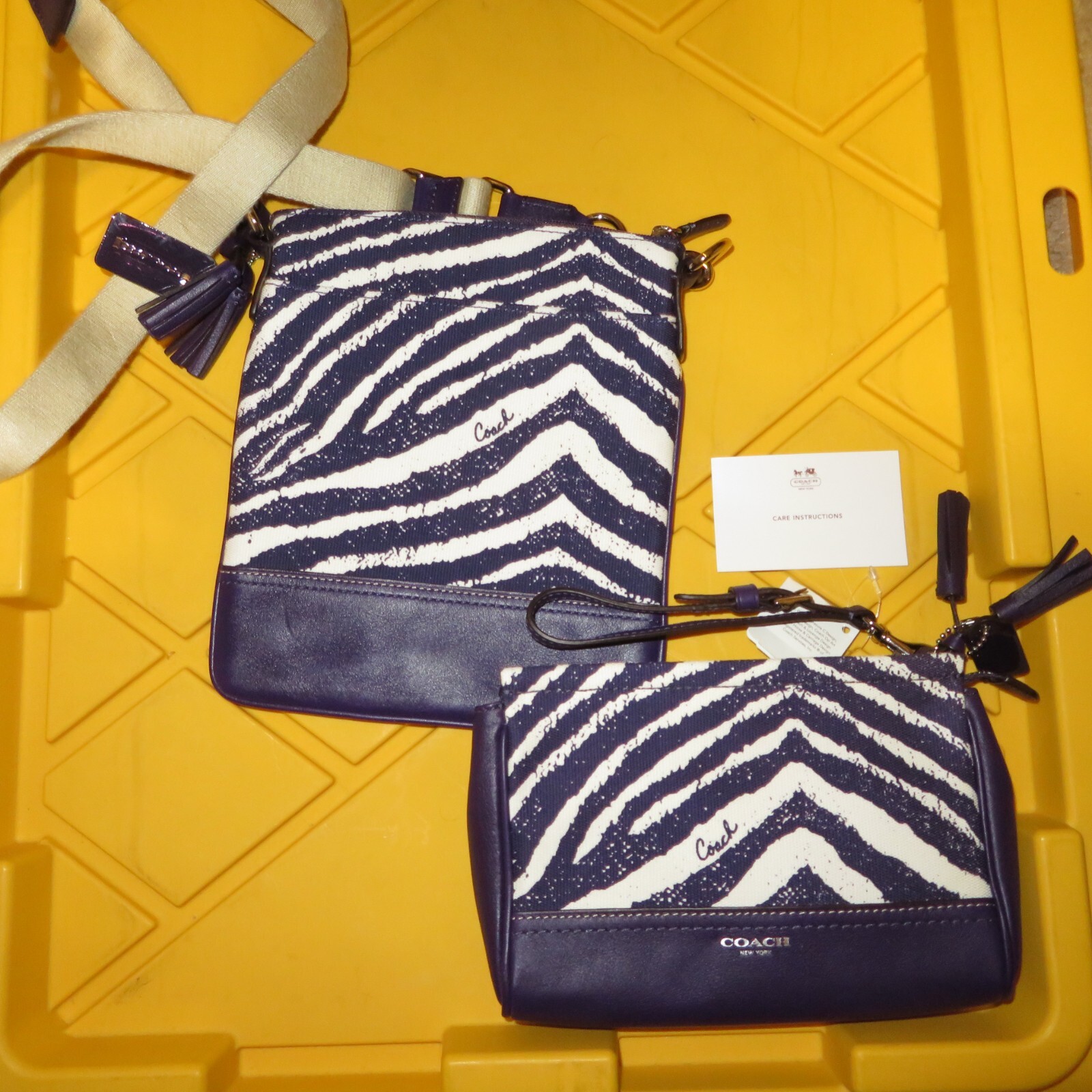 2) Coach Bag Legacy Zebra Print Zip 23410 Marine Purple Tassels