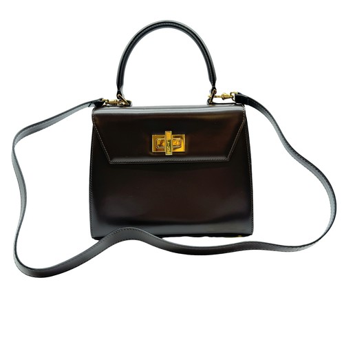 Auth CELINE Turn Lock 2WAY Shoulder Bag Hand Bag M94 Dark Brown