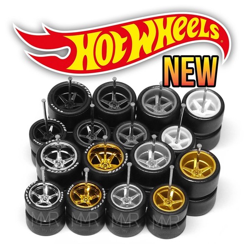 1/64 Scale 5 SPOKE v7 Real Rider Wheels Rims Rubber Tires Set for