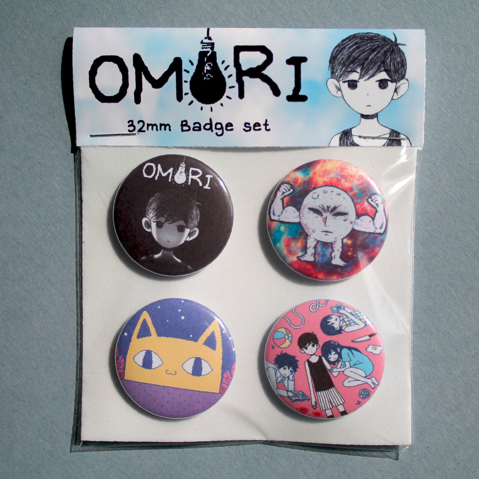 Omori RPG horror game Badges, badge set of 4x 32mm metal pin back