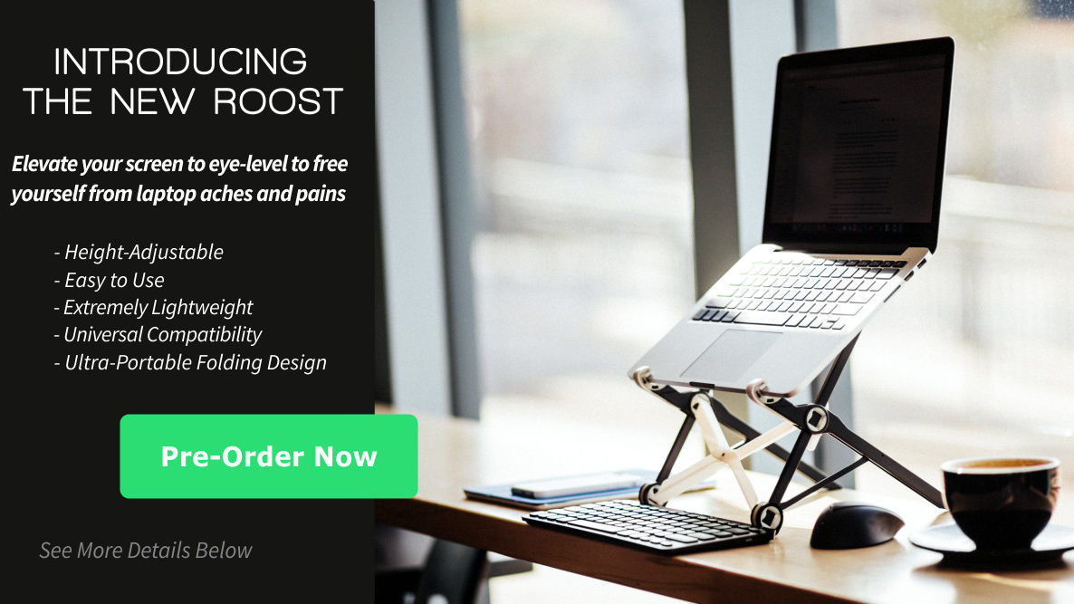 ノートPCの位置を好きな高さに調節して猫背による首や肩の痛みを防止