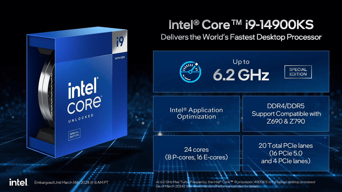 周波数6.2GHzを達成したIntel Core i9-14900KSが登場、性能も価格も