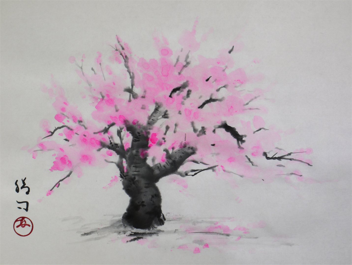 5 桜 -染井吉野-(部分) | 水墨画・達風 色彩のある墨絵｜教室