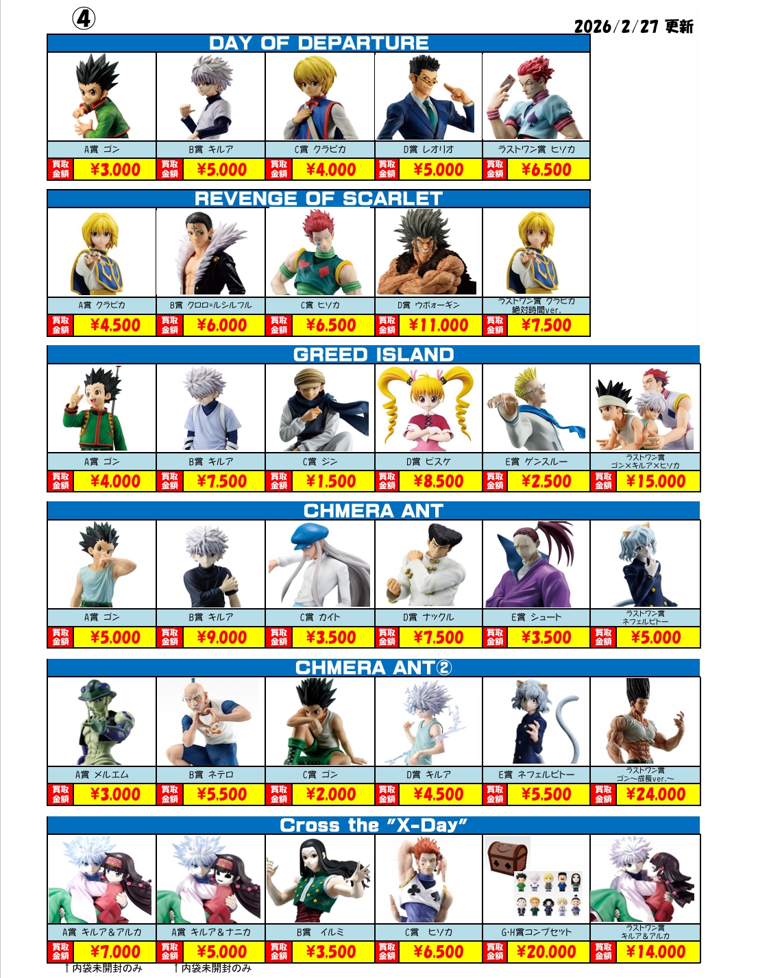 佐原東店】◇◇☆少年誌作品一番くじ買取リストはこちら