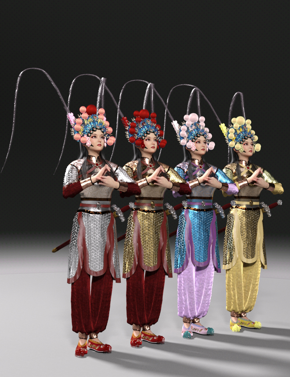 dForce服】中国の京劇の衣装。4色。dForce Wudan Outfit and Fencing