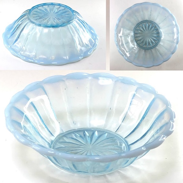 青ガラスプレス皿カキ氷小鉢R7592 : 昭和レトロガラス食器雑貨