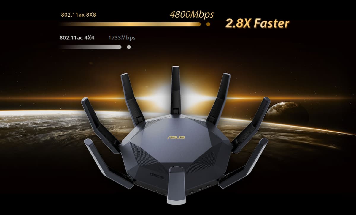 丸いボディを8本のアンテナが囲う独特なデザインのWi-Fi 6無線ルーター