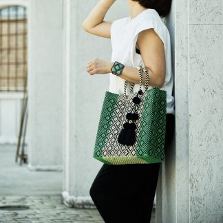 メルカドバッグS 黄緑×クリーム（ロンボ） | メキシコ直輸入メルカド