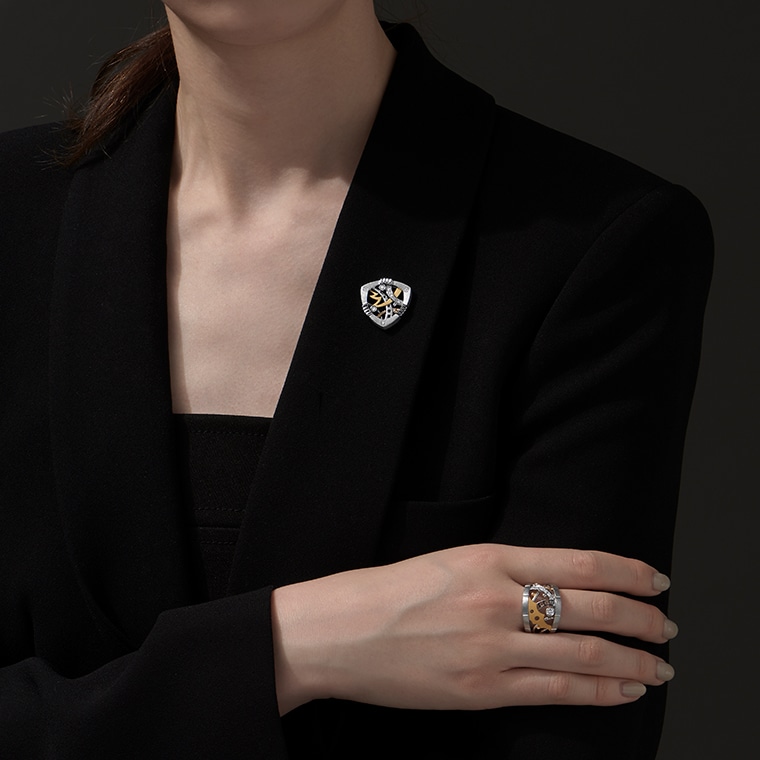 MM002]Pt/K18ダイヤモンド/ピンブローチ(プラチナ/ゴールド): Hyacca