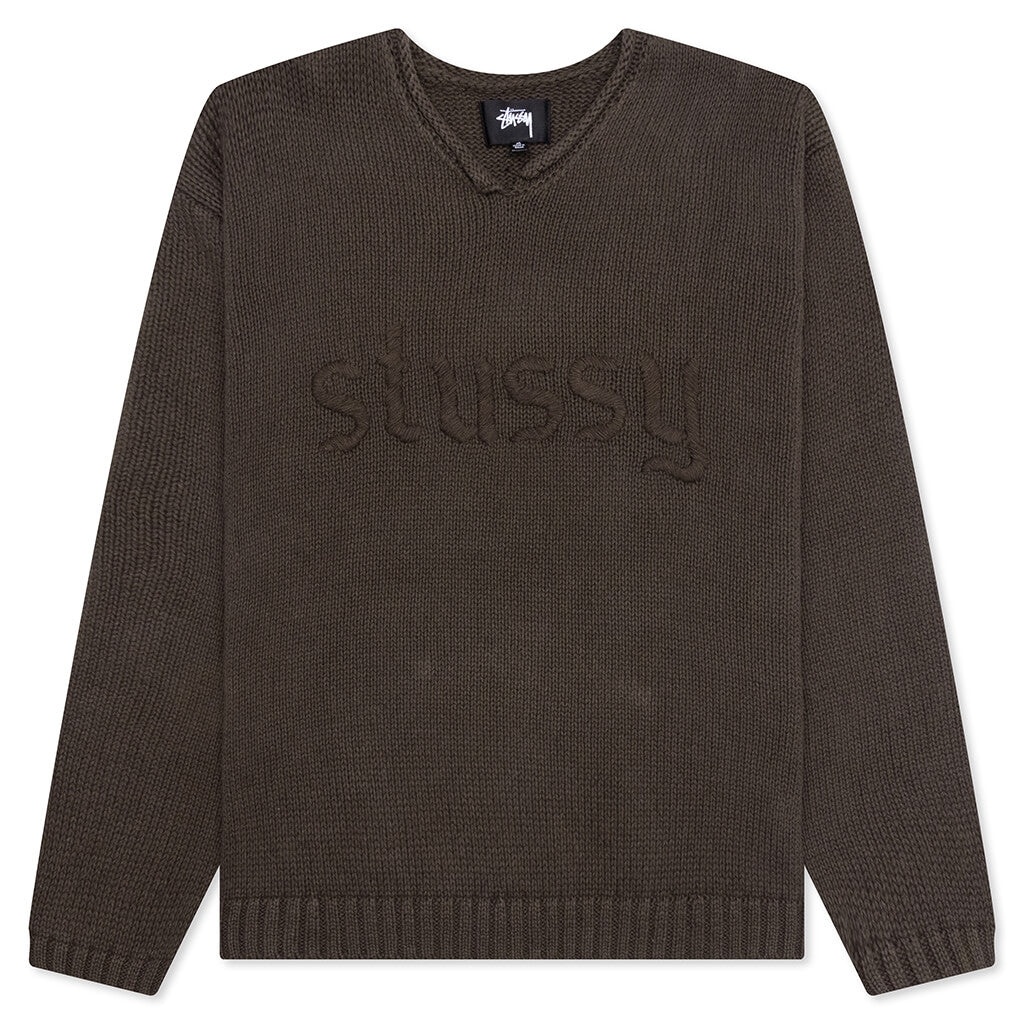 Stüssy ROLL V-NECK LOGO SWEATER - BROWN | REVERSIBLE