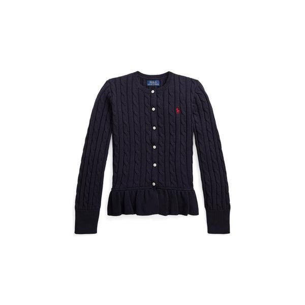 ガールズ 7才～16才)ケーブルニット コットン ペプラム カーディガン