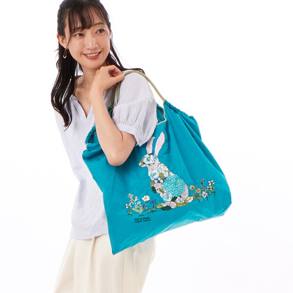 SUPER HAKKA×Ball&Chain 花うさぎ刺繍トートバッグ(L) | スーパー