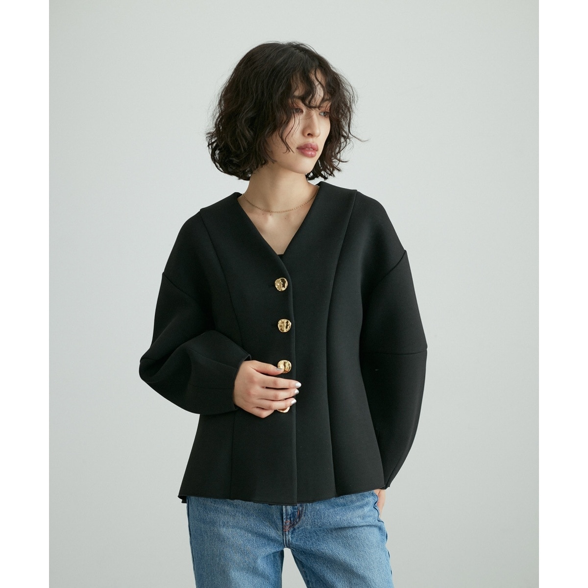 ミックスボタンペプラムカーディガン | アダムエロペ(ADAM ET ROPE