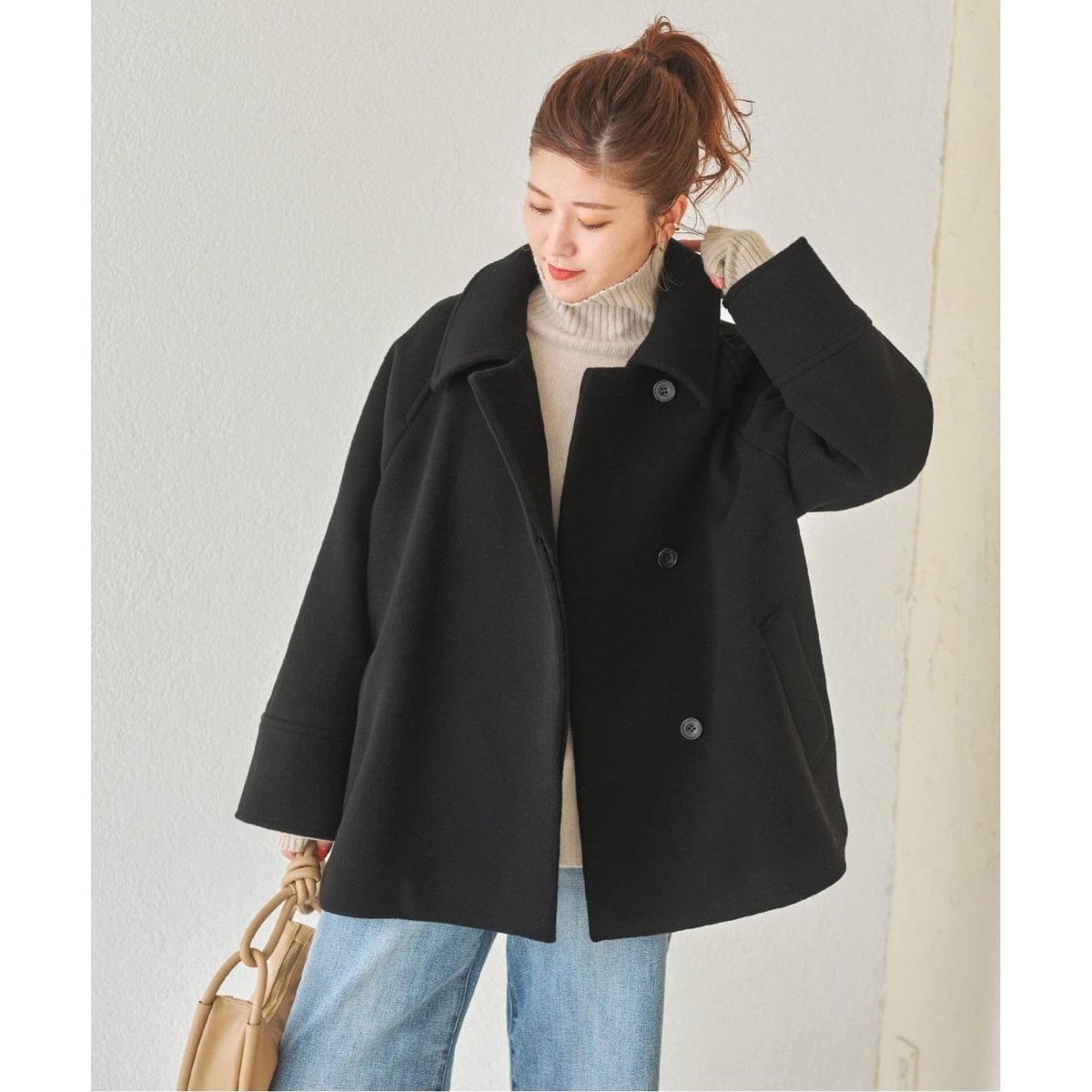 スピックアンドスパン W/Nyモッサステンカラーショートコート ベージュ