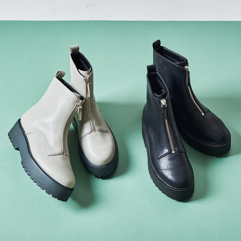 厚底なのに歩きやすい 履きやすい 厚底フロントジップブーツ/31402