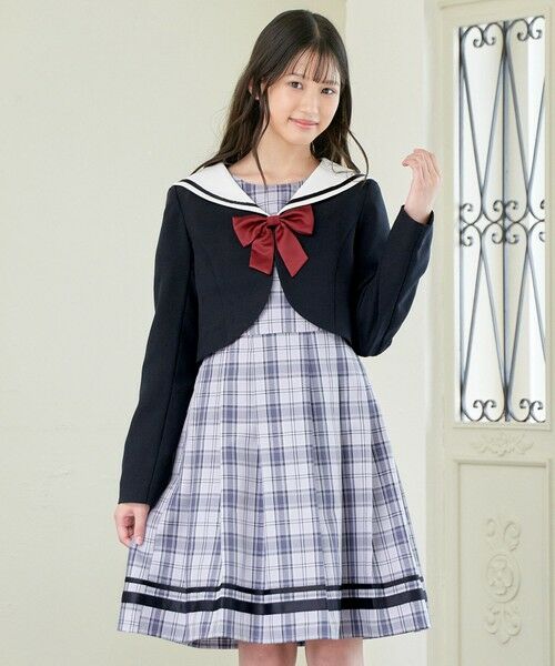 セール】 【2点セット】セーラージャケット+チェックワンピース