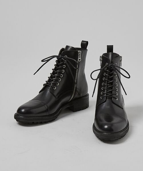 セール】 ダブルジップ レースアップ レザー コンバット ブーツ