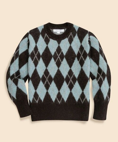 セール】 キッドモヘアブレンド チョコミントアーガイル クルーネック