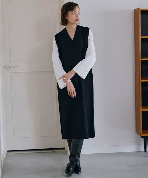 セール】 【洗える】 クロスコンビ ニットワンピース （ミニ丈・ひざ丈