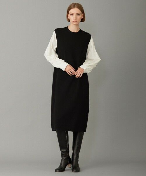 セール】 【洗える】クロスコンビ シャツドッキング ニットワンピース