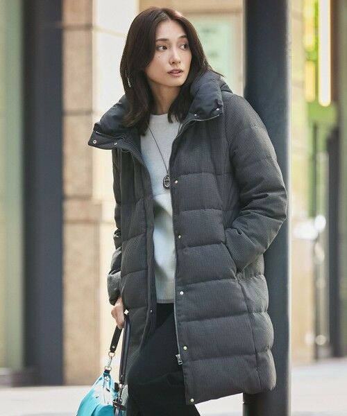 セール】 【洗える】ポリエステルハウンドトゥース ロング ダウン