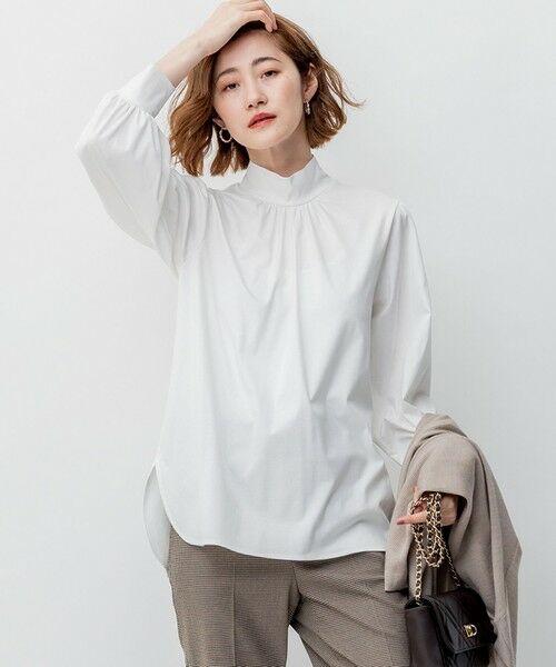 セール】 【洗える】ハイネック フォルム ロングTシャツ （カットソー