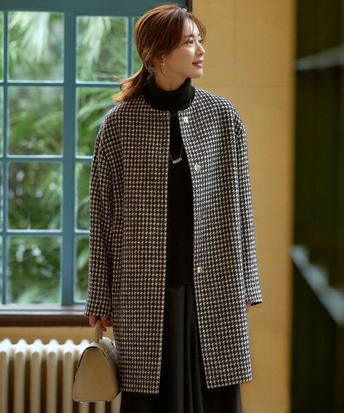 セール】 チェック ツイード ノーカラーコート （その他アウター）｜23