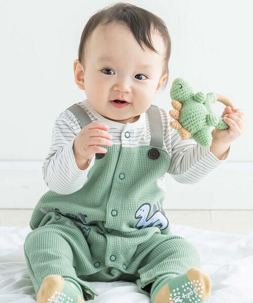 恐竜パッチサロペット風ロンパースベビー(60~80cm) （ロンパース