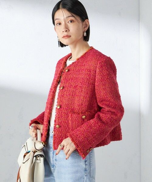 セール】 GIOLICA: ツイード ノーカラー ジャケット （ノーカラー