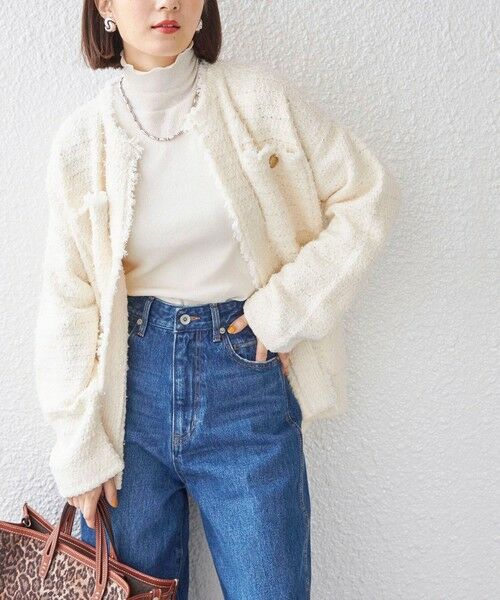 セール】 〈手洗い可能〉ニット ツイード クルーネック カーディガン