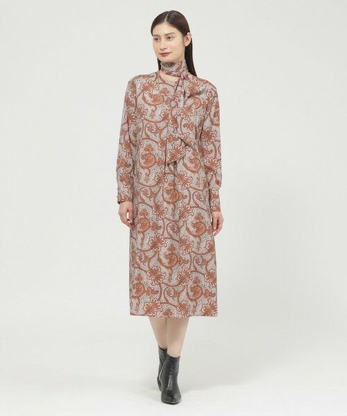 セール】 【ウォッシャブル】フラワーペイズリー ワンピース （ロング