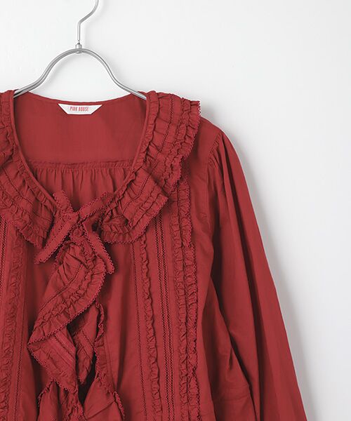 セール】 フリル使いオーバーブラウス （シャツ・ブラウス）｜PINK