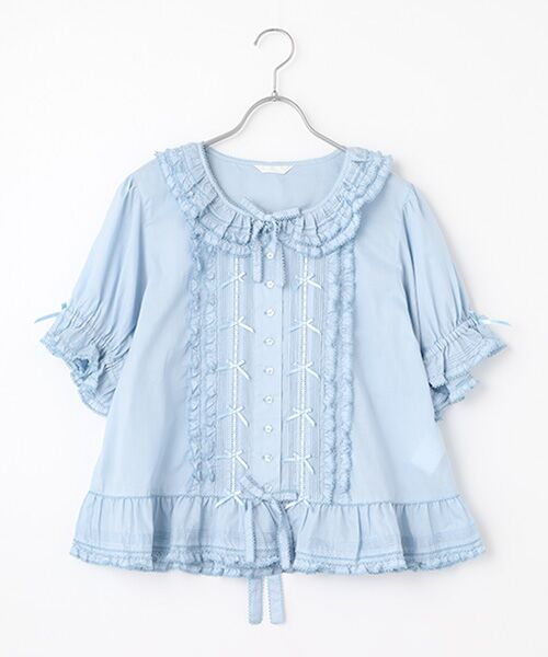 はしごレース＆サテンリボン使いローンブラウス （シャツ・ブラウス