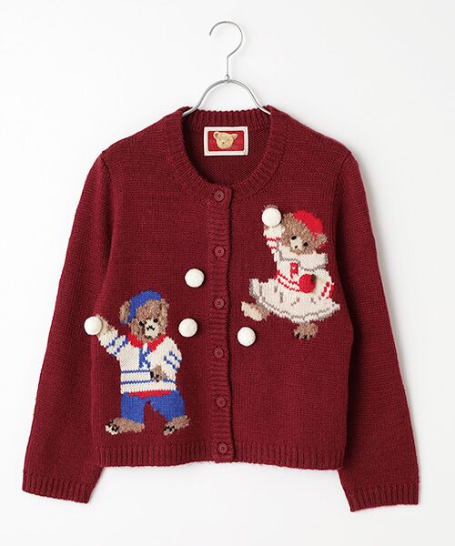 セール】 三つ子のくまの冬支度モチーフニットカーディガン