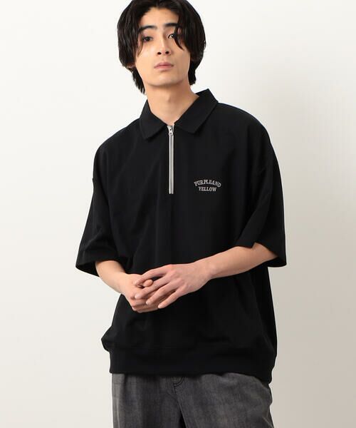 セール】 ロゴ刺繍 ハーフジップ 半袖ポロシャツ （ポロシャツ