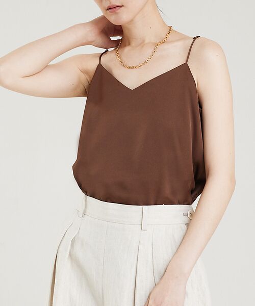 早い者勝ち】 aimeine カップインドレープサテンキャミソール ブラウン