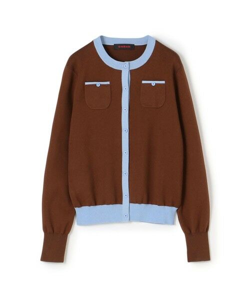 コットンカシミヤ バイカラークルーネックカーディガン （カーディガン