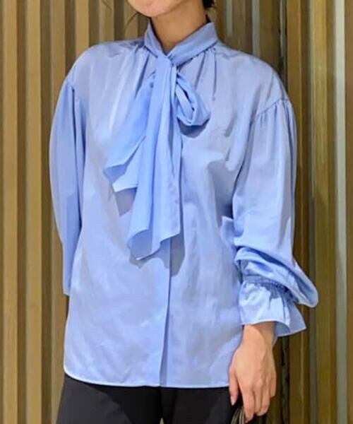 セール】 コットンシルクサテン ワイドボウタイブラウス （シャツ