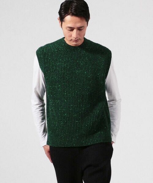 セール】 ウールカシミヤ ネップツイード クルーネックニットベスト