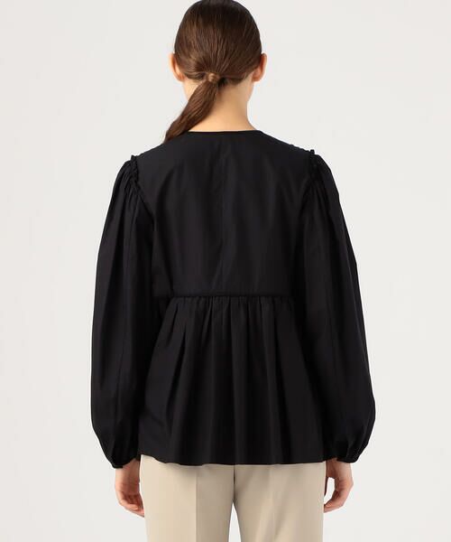 セール】 ブラックコンビネーション ペプラムブラウス （シャツ