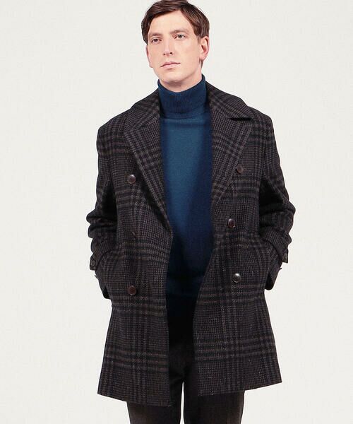 セール】 ウールシルク ダブルブレステッドコート Delfino