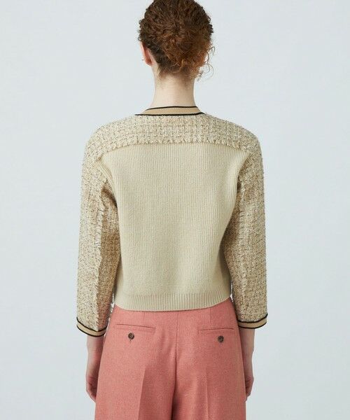 セール】 ニットコンビツイード クルーネックジャケット （ノーカラー