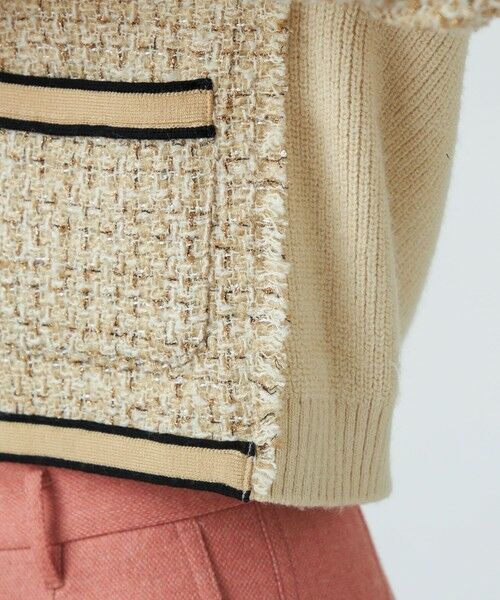 セール】 ニットコンビツイード クルーネックジャケット （ノーカラー
