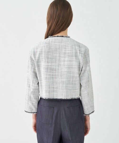 セール】 ロングスラブツイード クルーネックジャケット （ノーカラー