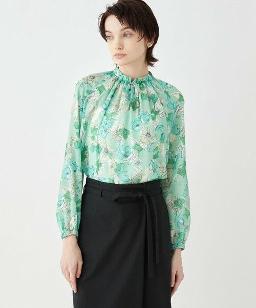 セール】 ピオニープリント ギャザーネックブラウス （シャツ