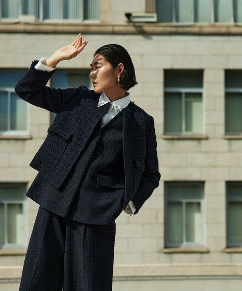 ラメミックスツイード セミダブルクルージャケット （ノーカラー