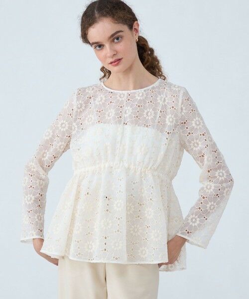 セール】 エンブロイダリーオーガンザ ウエストギャザーブラウス