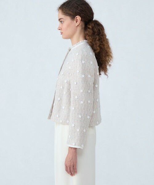 セール】 ラッピングツイード クルーネックジャケット （ノーカラー